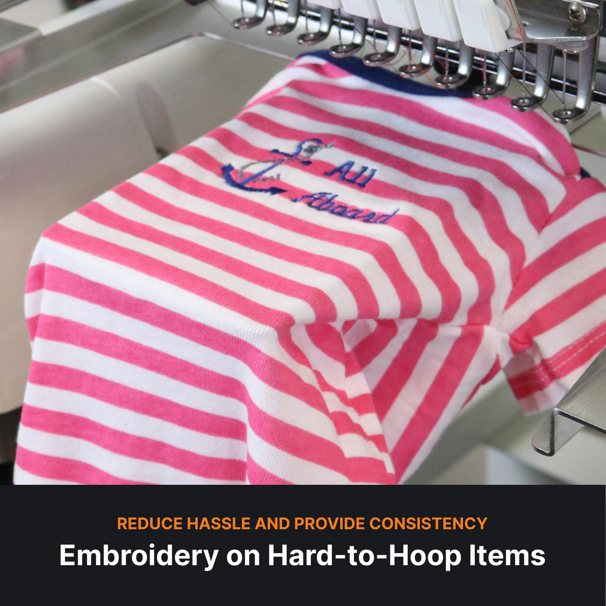 Embroidery on hard to hoop items