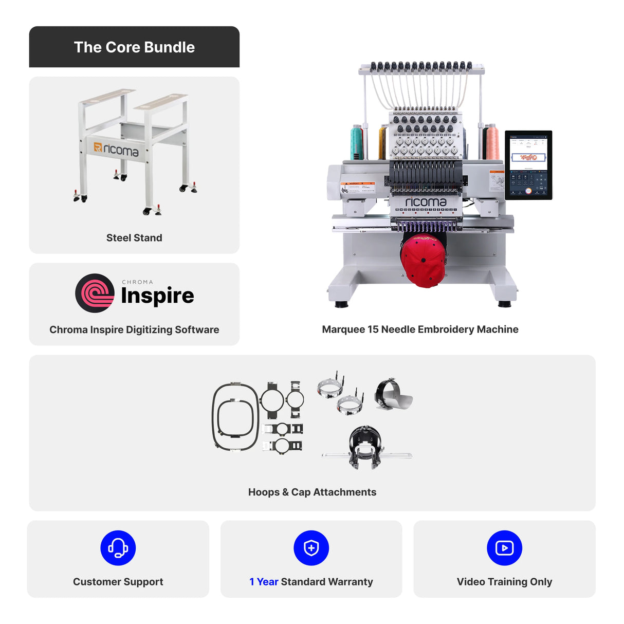 Marquee 15-Needle Commercial Embroidery Machine with 10.1" Touchscreen Panel