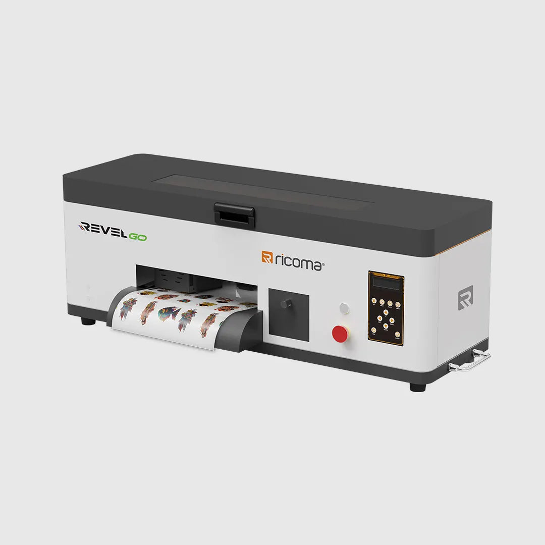 Revel Go compact DTF printer for direct to film apparel printing with film output