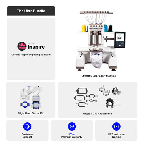 EM Series 10 Needle Embroidery Machine for Beginners with 10.1" Touchscreen Panel