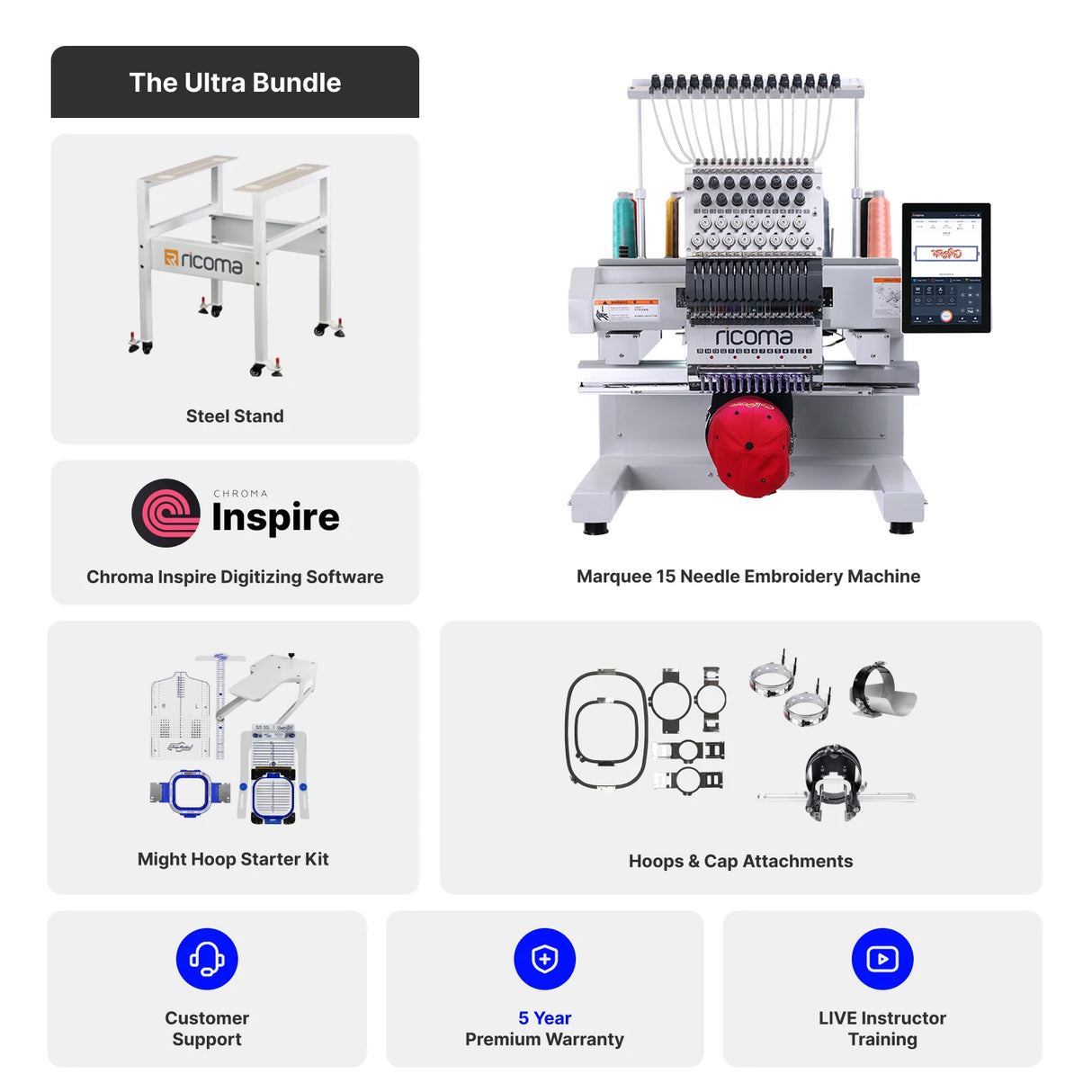 Marquee 15-Needle Commercial Embroidery Machine with 10.1" Touchscreen Panel