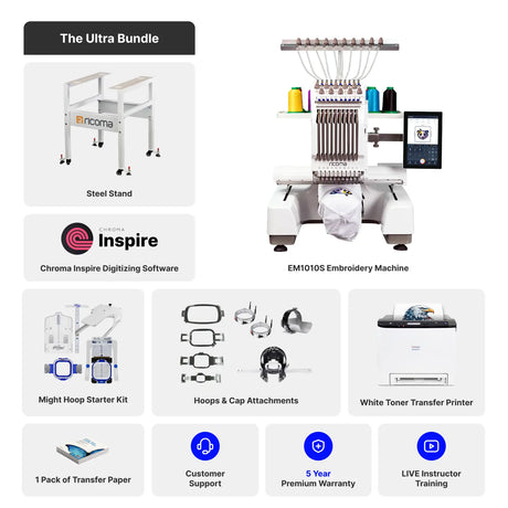 EM Series 10 Needle Embroidery Machine for Beginners with 10.1" Touchscreen Panel