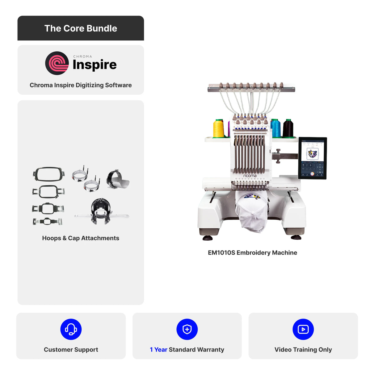 EM Series 10 Needle Embroidery Machine for Beginners with 10.1" Touchscreen Panel