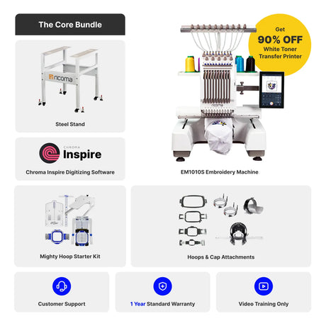 EM Series 10 Needle Embroidery Machine for Beginners with 10.1" Touchscreen Panel