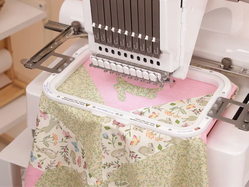 Large quilt embroidery being completed on the Ricoma Creator EM-10