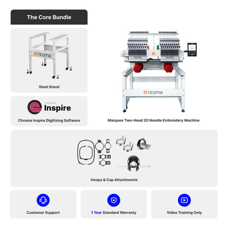 Marquee Two-Head 20-Needle Commercial Embroidery Machine with 10.1" Touchscreen Panel