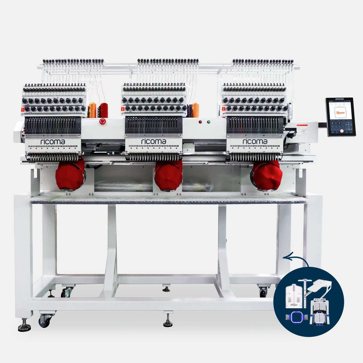 Marquee Three-Head 20-Needle Commercial Embroidery Machine with 10.1" Touchscreen Panel