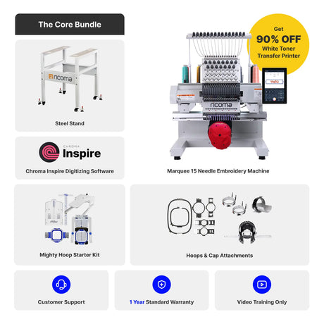 Marquee 15-Needle Commercial Embroidery Machine with 10.1" Touchscreen Panel