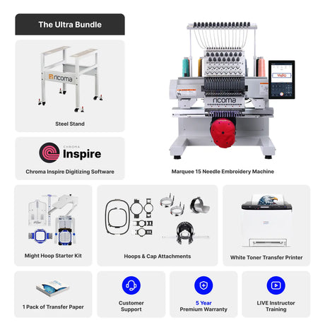 Marquee 15-Needle Commercial Embroidery Machine with 10.1" Touchscreen Panel