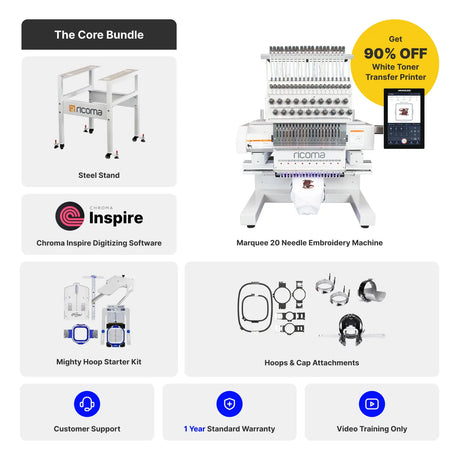 Marquee 20-Needle Commercial Embroidery Machine with 10.1" Touchscreen Panel