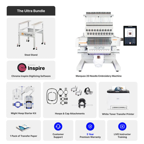 Marquee 20-Needle Commercial Embroidery Machine with 10.1" Touchscreen Panel