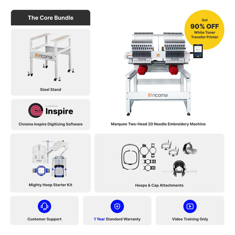 Marquee Two-Head 20-Needle Commercial Embroidery Machine with 10.1" Touchscreen Panel