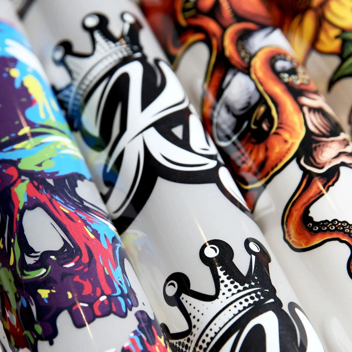 Colorful and abstract designs on gang sheets