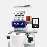 Embroidery machine with 'ricoma' branding on a white background