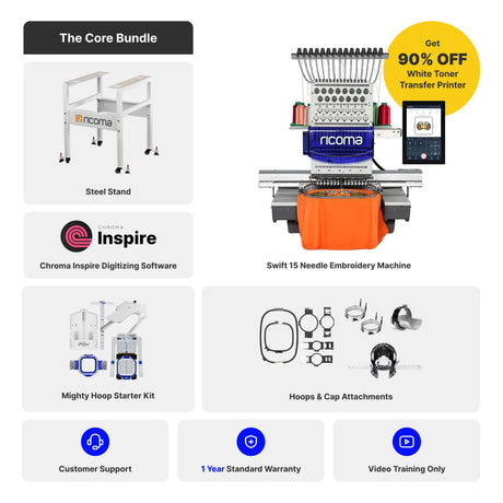 Swift 15 Needle Commercial Embroidery Machine  with 10.1" Touchscreen Panel