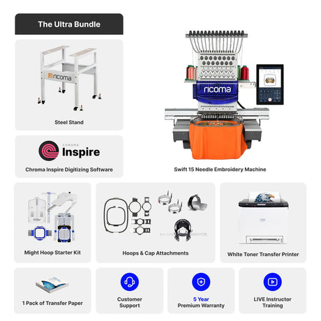 Swift 15 Needle Commercial Embroidery Machine  with 10.1" Touchscreen Panel